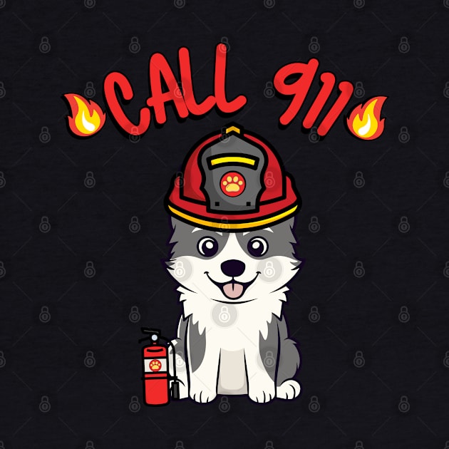 Funny Husky Dog is a firefighter by Pet Station